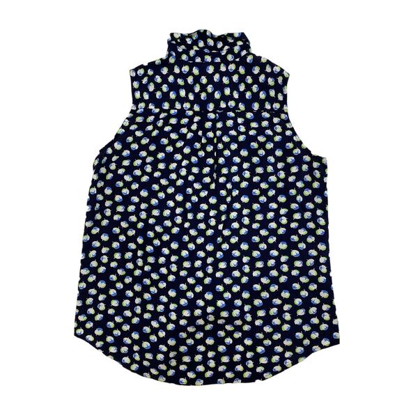 VINCE CAMUTO TWO Blue Spring Blossom Collared Sleeveless Blouse Medium Rayon - Picture 5 of 9